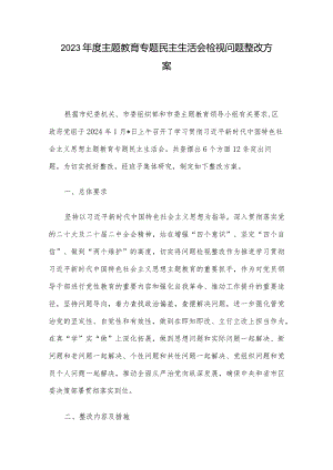 2023年度主题教育专题民主生活会检视问题整改方案.docx