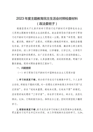 政法委班子2023年度主题教育民主生活会对照检查材料.docx