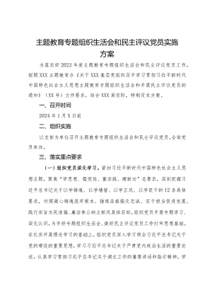 主题教育专题组织生活会和民主评议党员实施方案.docx