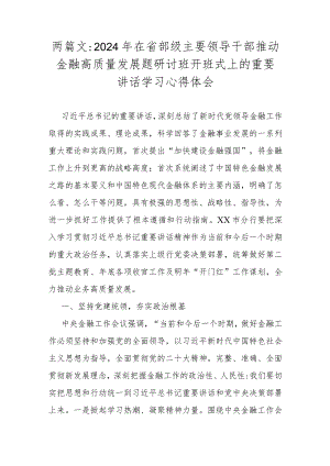 两篇文：2024年在省部级主要领导干部推动金融高质量发展题研讨班开班式上的重要讲话学习心得体会.docx