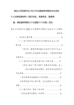 国企公司党委书记2023年主题教育专题民主生活会个人对照检查材料（践行宗旨、求真务实、隐患排查、典型案例等新六个方面新9个方面）范文.docx