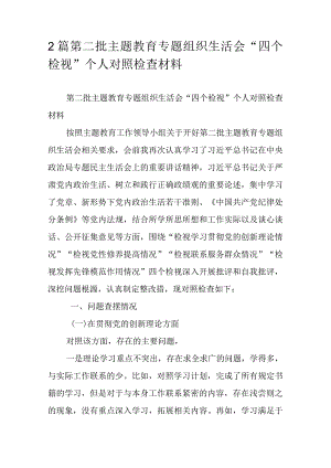 2篇第二批主题教育专题组织生活会“四个检视”个人对照检查材料.docx