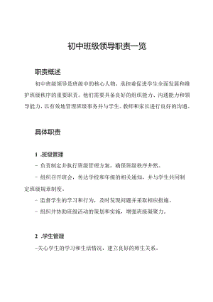 初中班级领导职责一览.docx