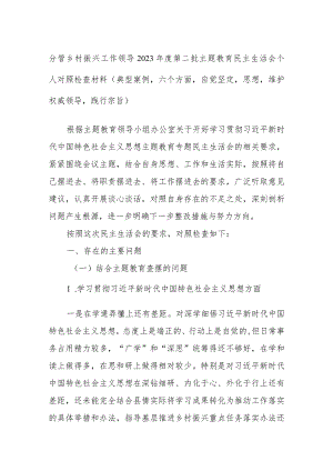 分管乡村振兴工作领导2023年度第二批主题教育民主生活会个人对照检查材料（典型案例六个方面自觉坚定思想维护权威领导践行宗旨）.docx