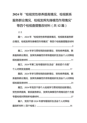 2024年“检视党性修养提高情况、检视联系服务群众情况、检视发挥先锋模范作用情况”等四个检视查摆整改材料最新版12篇合辑.docx