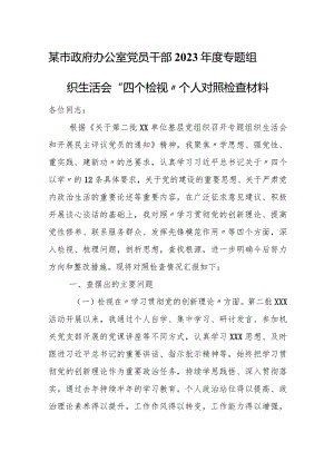 某市政府办公室党员干部2023年度专题组织生活会“四个检视”个人对照检查材料.docx