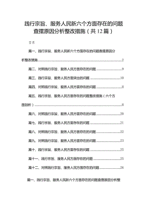 践行宗旨、服务人民新六个方面存在的问题查摆原因分析整改措施最新精选版【12篇】.docx