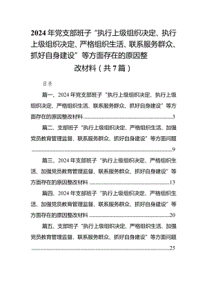 2024年党支部班子“执行上级组织决定、执行上级组织决定、严格组织生活、联系服务群众、抓好自身建设”等方面存在的原因整改材料(7篇合集).docx