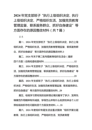 2024年党支部班子“执行上级组织决定、执行上级组织决定、严格组织生活、加强党员教育管理监督、联系服务群众、抓好自身建设”等方面存在.docx