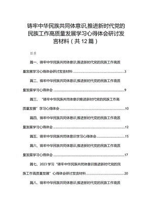 铸牢中华民族共同体意识,推进新时代党的民族工作高质量发展学习心得体会研讨发言材料最新版12篇合辑.docx