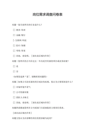 岗位需求调查问卷表.docx