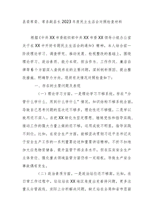 县委常委、常务副县长2023年度民主生活会对照检查材料.docx