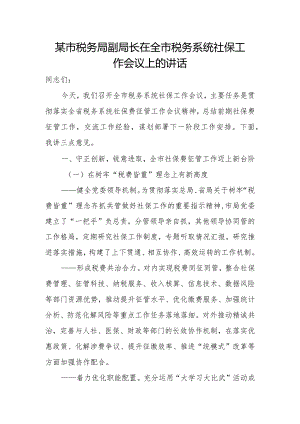 某市税务局副局长在全市税务系统社保工作会议上的讲话.docx