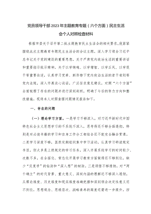 党员领导干部2023年主题教育专题（六个方面）民主生活会个人对照检查材料.docx