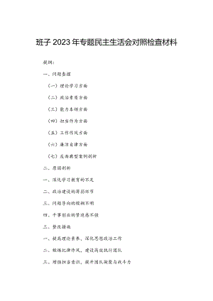 班子2023年专题民主生活会对照检查材料.docx