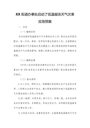 XX街道办事处启动了低温凝冻天气灾害应急预案.docx