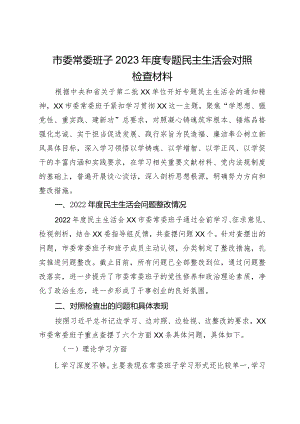 市委常委班子2023年度专题民主生活会对照检查材料.docx
