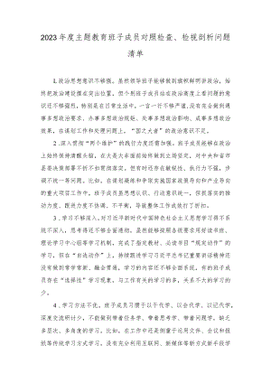 2023年度主题教育班子成员对照检查、检视剖析问题清单、主题教育民主生活会相互批评、个人检视意见.docx