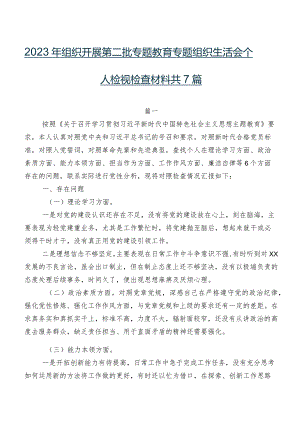 2023年组织开展第二批专题教育专题组织生活会个人检视检查材料共7篇.docx