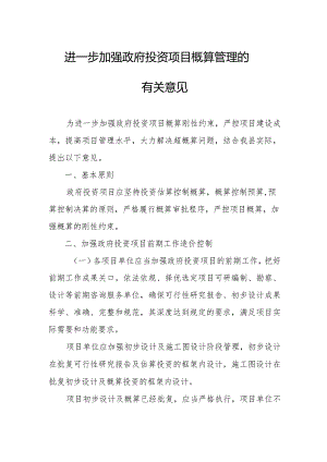 关于进一步加强政府投资项目概算管理的有关意见.docx
