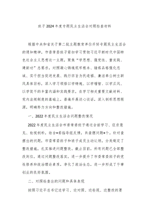 班子2024年度专题民主生活会对照检查材料.docx