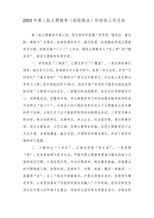2023年第二批主题教育（经验做法）阶段性工作总结+研讨交流：开展主题教育要做实“五篇文章”（2篇）.docx