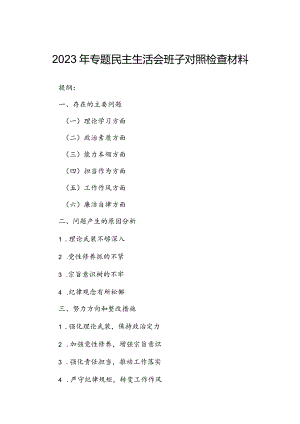 2023年专题民主生活会班子对照检查材料.docx
