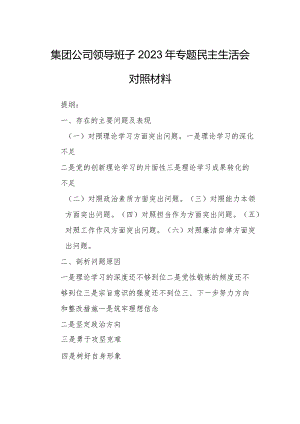 集团公司领导班子2023年专题民主生活会对照材料.docx