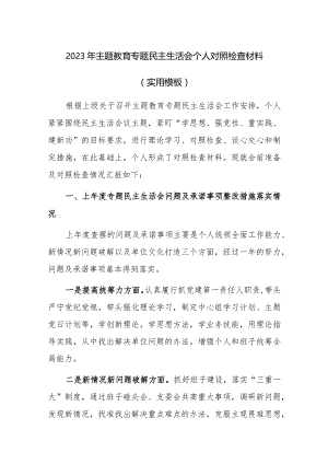2023年主题教育专题民主生活会个人对照检查材料（通用模板及范文汇编）.docx