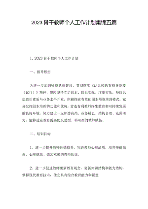 2023骨干教师个人工作计划集锦五篇.docx