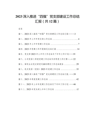 深入推进“四强”党支部建设工作总结汇报【12篇精选】供参考.docx