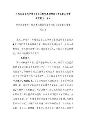 市纪委监委关于对县委落实巡视整改情况日常监督工作情况汇报(二篇).docx