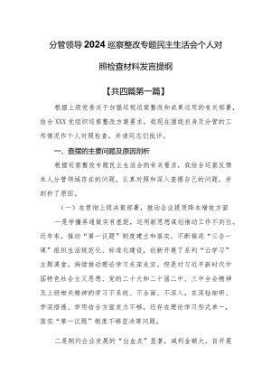 （4篇）分管领导2024巡察整改专题民主生活会个人对照检查材料发言提纲.docx