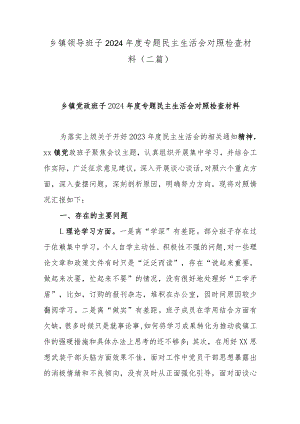 乡镇领导班子2024年度专题民主生活会对照检查材料(二篇).docx