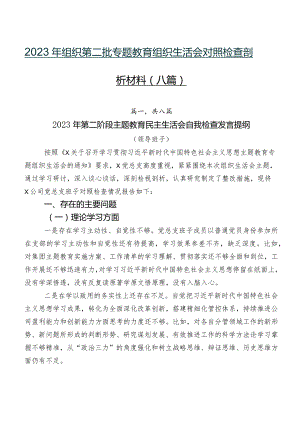 2023年组织第二批专题教育组织生活会对照检查剖析材料（八篇）.docx