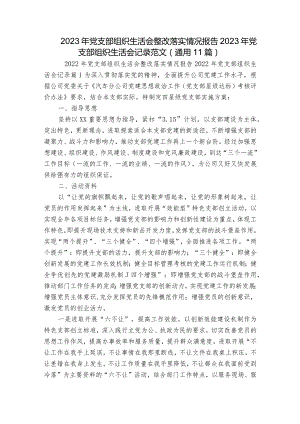 2023年党支部组织生活会整改落实情况报告 2023年党支部组织生活会记录范文(通用11篇).docx