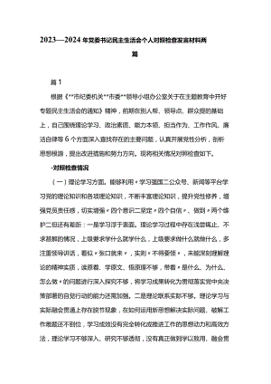 2023--2024年党委书记民主生活会个人对照检查发言材料两篇.docx