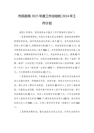 市民政局2023年度工作总结和2024年工作计划(20231215).docx