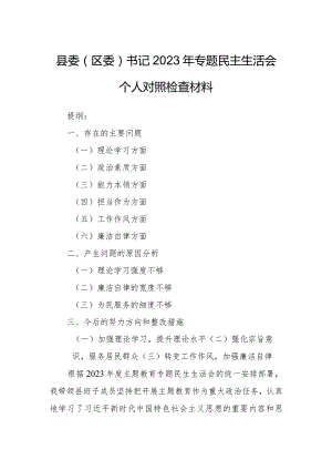 县委（区委）书记2023年专题民主生活会个人对照检查材料.docx