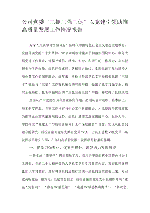 公司党委“三抓三强三促”以党建引领助推高质量发展工作情况报告.docx
