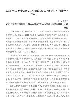 2023年12月中央经济工作会议研讨发言材料、心得体会（7篇）.docx