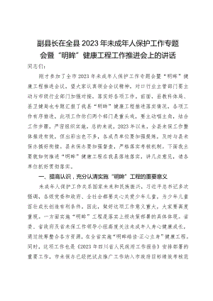 副县长在全县2023年未成年人保护工作专题会暨“明眸”健康工程工作推进会上的讲话.docx