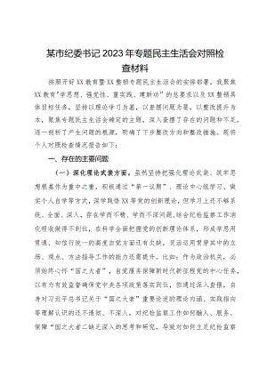 某市纪委书记2023年主题教育暨教育整顿专题民主生活会对照检查材料.docx