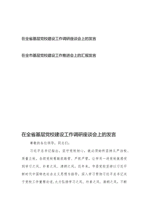 在全省（市）市基层党校建设工作调研座谈会上的发言2篇.docx