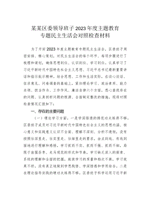 某某区委领导班子2023年度主题教育专题民主生活会对照检查材料.docx