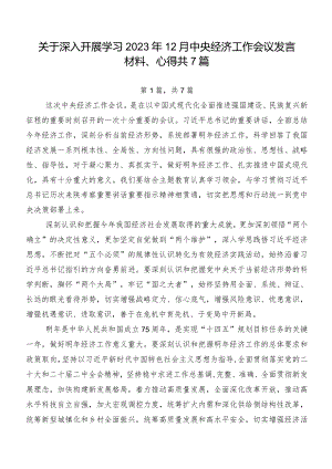 关于深入开展学习2023年12月中央经济工作会议发言材料、心得共7篇.docx