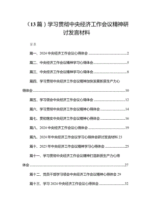 （13篇）学习贯彻中央经济工作会议精神研讨发言材料.docx