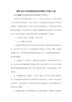 医院2024年党风廉政建设和反腐败工作要点2篇.docx
