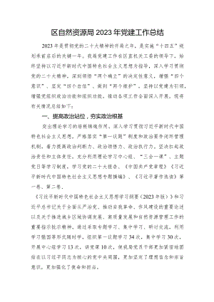 区自然资源局2023年党建工作总结.docx