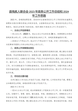 县残疾人联合会2023年政务公开工作总结和2024年工作思路.docx